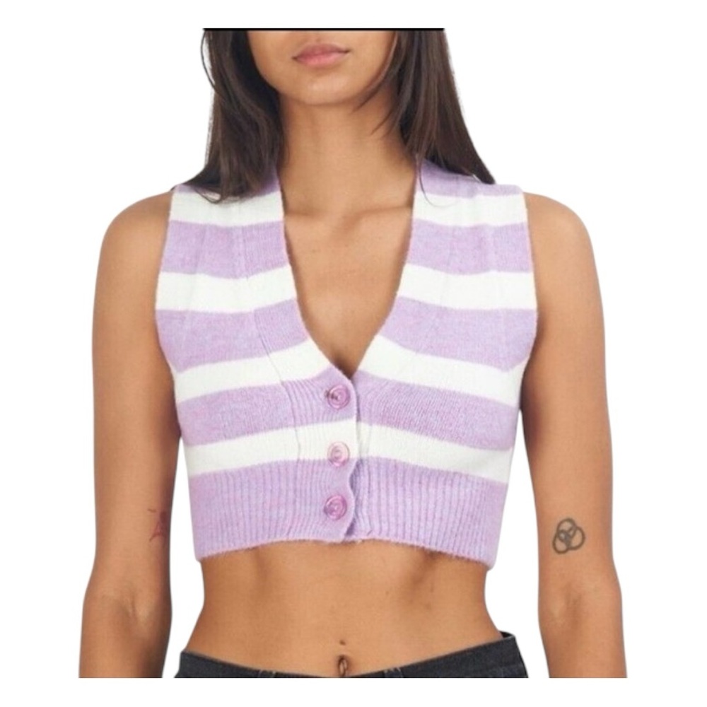 FOR LOVE & LEMONS Maud Crop Sweater Vest Super Soft Purple XL